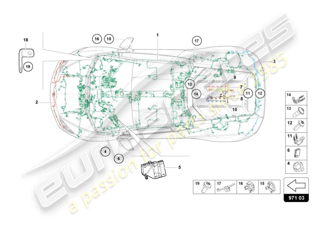 lamborghini evo spyder (2024) verkabelungszentrum teilediagramm