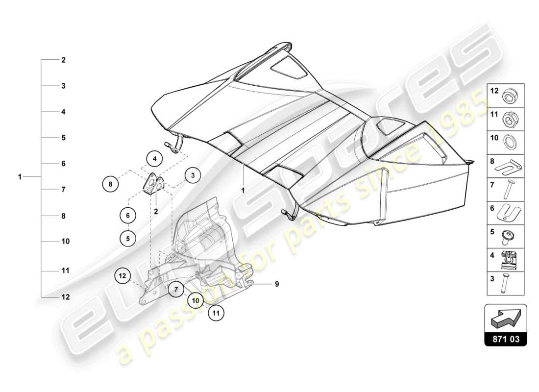 lamborghini evo spyder (2024) cabrio top stowage box cover ersatzteildiagramm