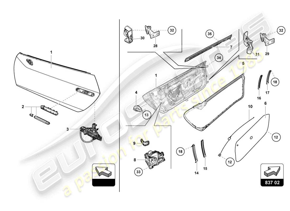 lamborghini super trofeo (2016) türengriff und schloss ersatzteildiagramm