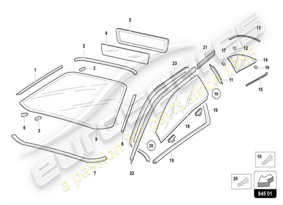 lamborghini diablo vt (1996) fenstergläser ersatzteildiagramm