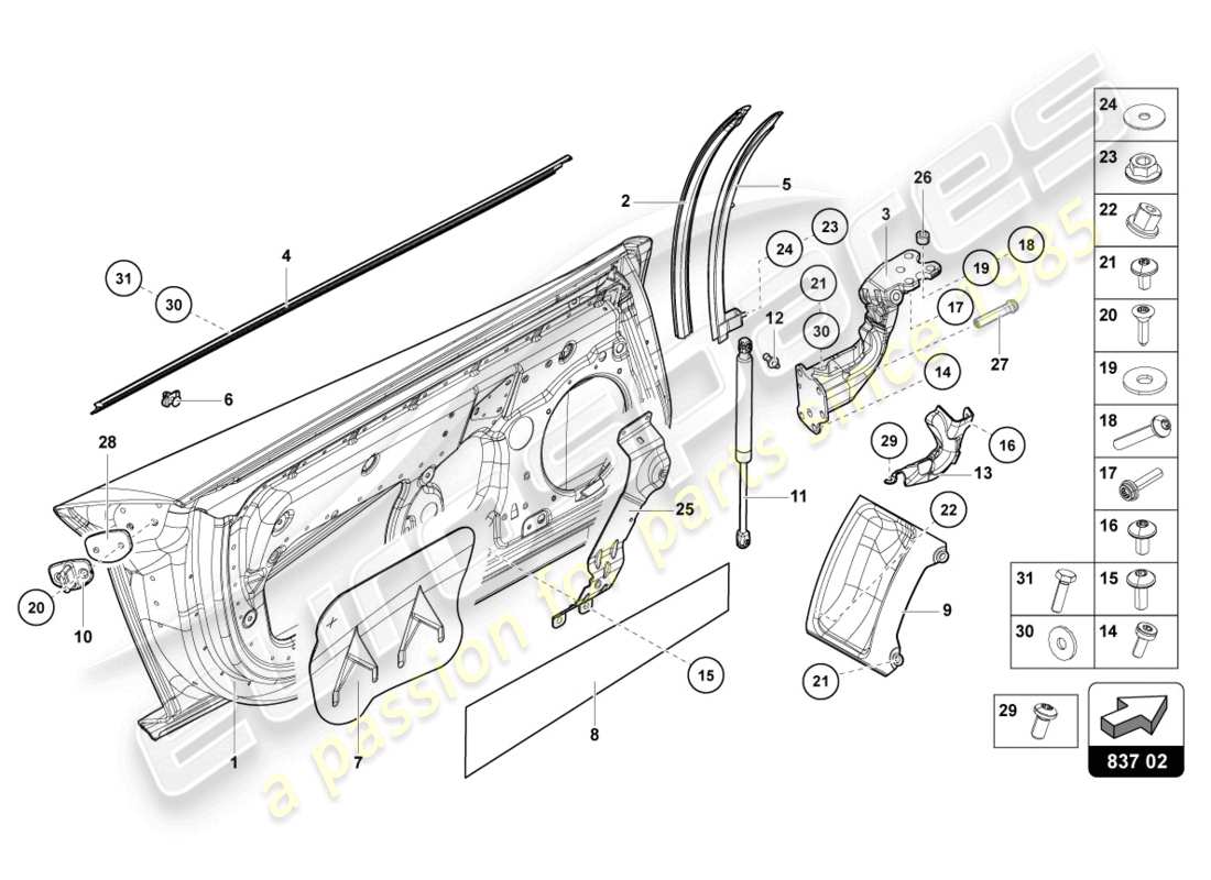 lamborghini sian roadster (2021) fahrer- und beifahrertür teilediagramm