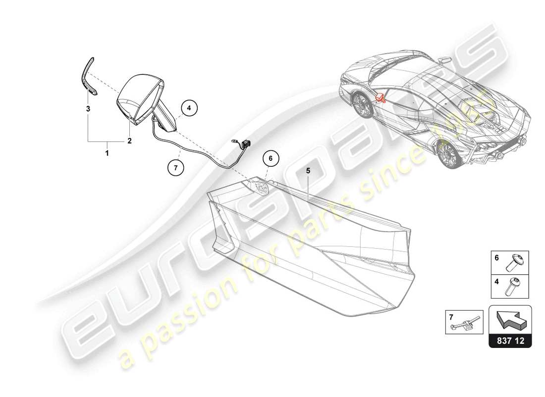 lamborghini sian roadster (2021) aussenspiegel ersatzteildiagramm