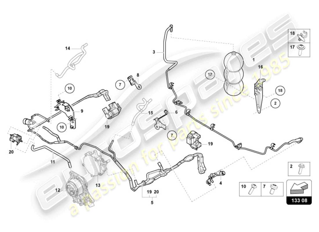 lamborghini urus performante (2024) vakuumsystem teilediagramm