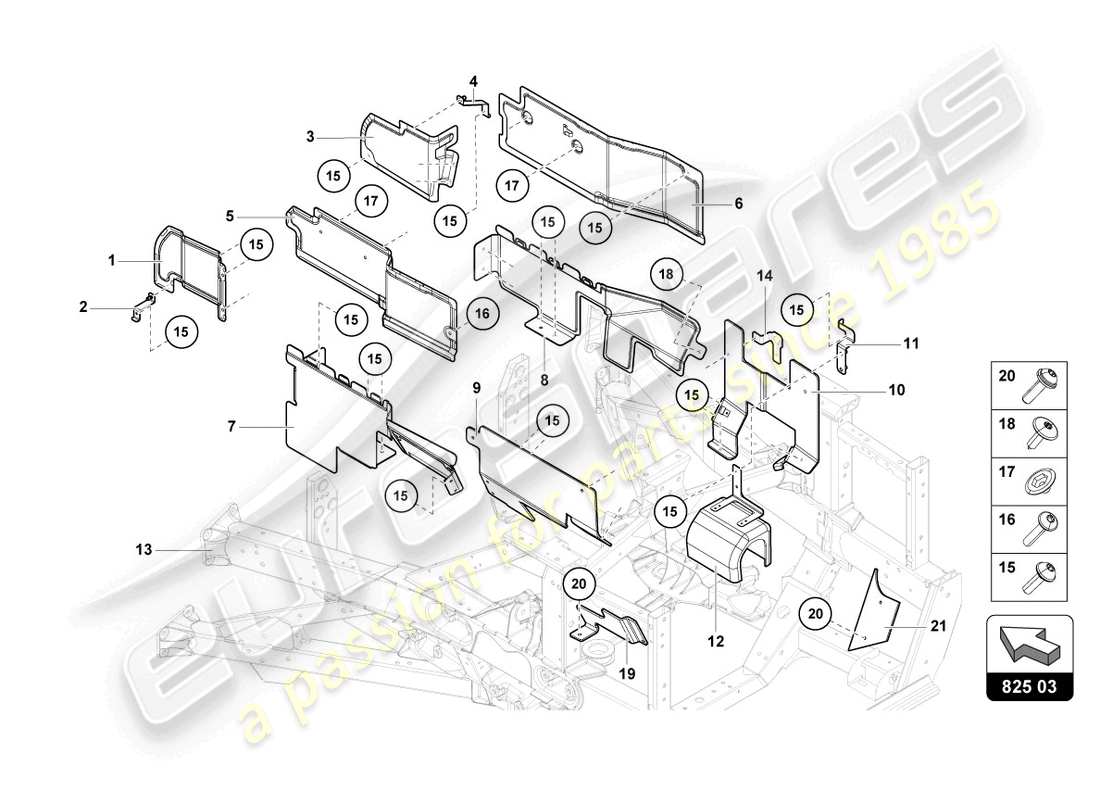 lamborghini sian roadster (2021) wärmeschild ersatzteildiagramm