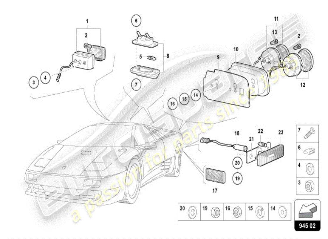 lamborghini diablo vt (1998) rücklicht hinten teilediagramm