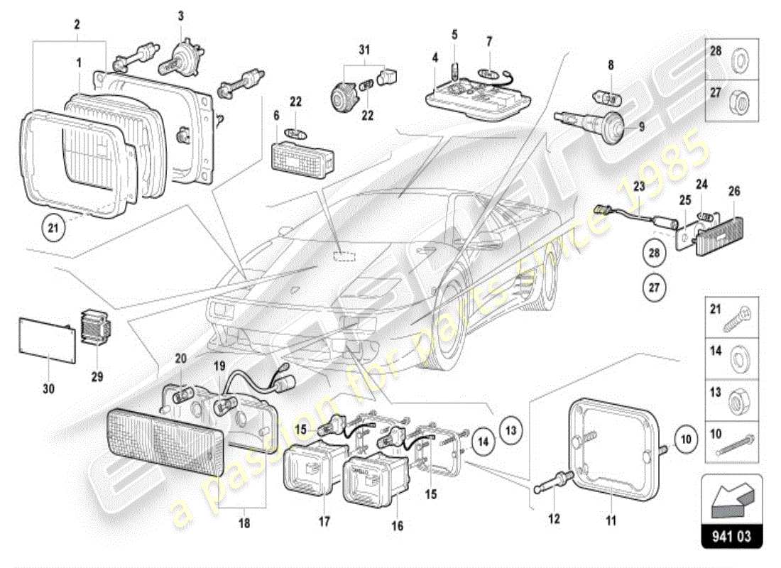 lamborghini diablo vt (1995) scheinwerfer ersatzteildiagramm