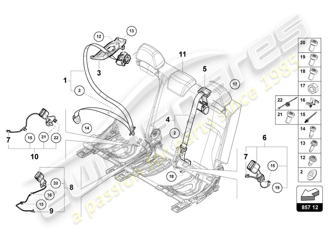 lamborghini urus (2020) dreipunkt-sicherheitsgurt 3. sitzbank-ersatzteildiagramm