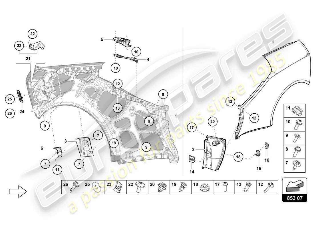 lamborghini evo spyder 2wd (2022) wing protector ersatzteildiagramm