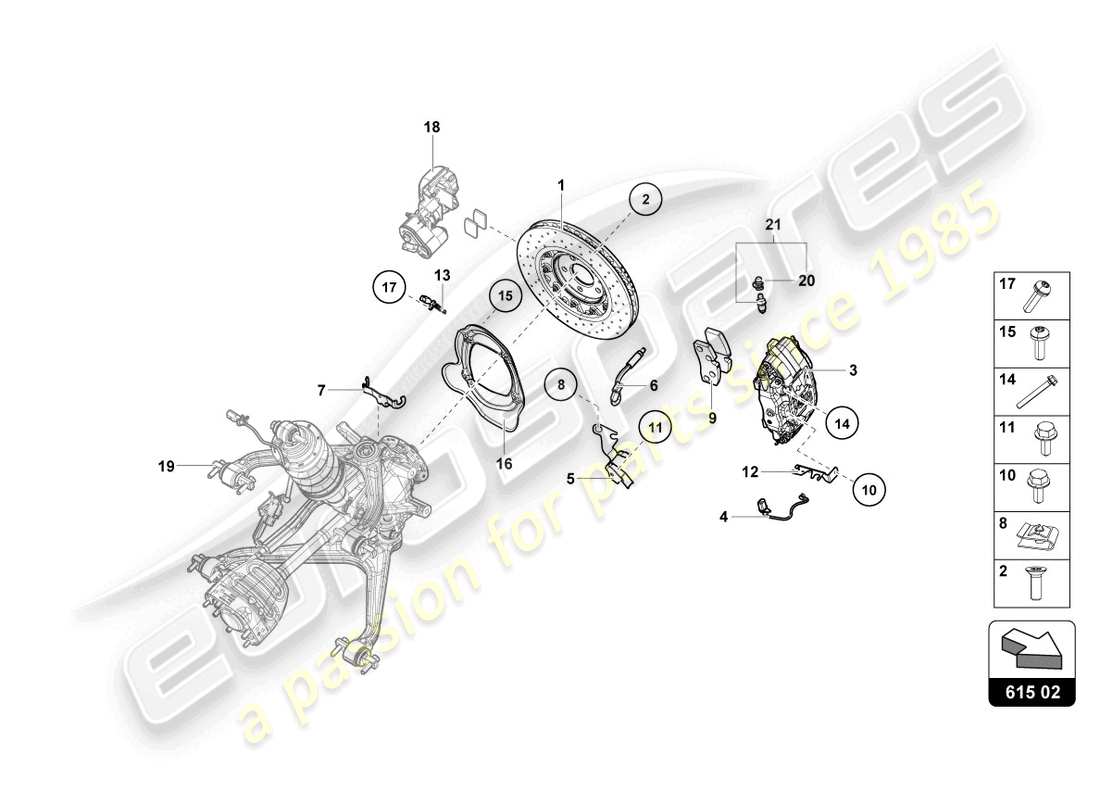 lamborghini evo spyder (2022) keramik-bremsscheibe hinten ersatzteildiagramm