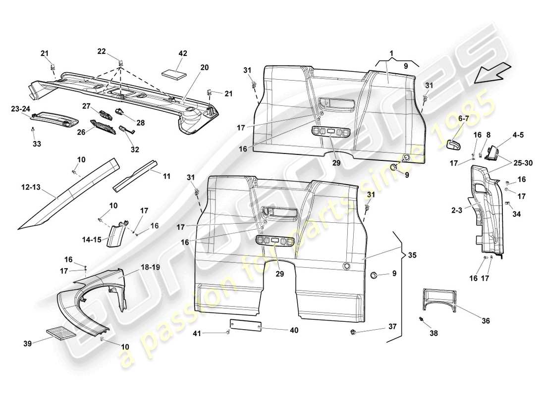 lamborghini lp560-4 spyder fl ii (2013) dach- und säulenverkleidungen ersatzteildiagramm