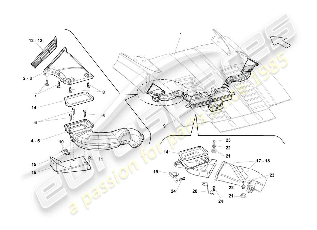 lamborghini lp560-4 spyder fl ii (2013) luftfilter mit verbindungsteilen teilediagramm