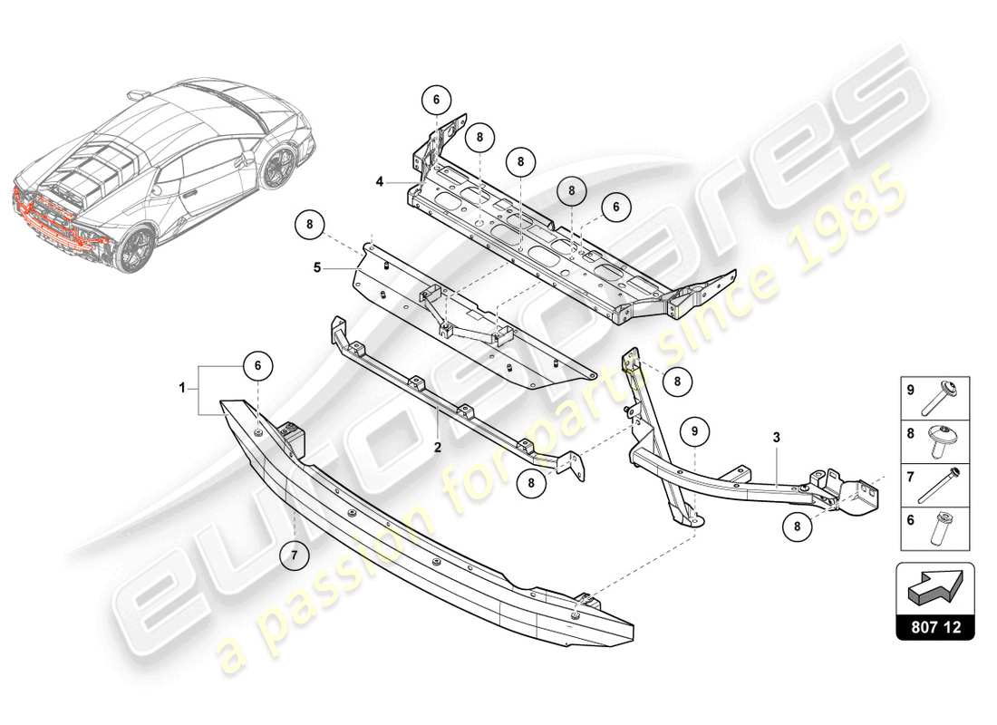 lamborghini evo coupe 2wd (2021) stoßstangenträger ersatzteildiagramm