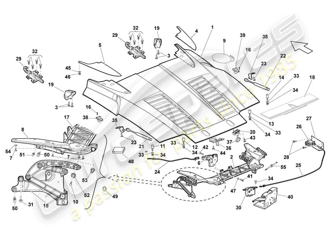 lamborghini gallardo spyder (2007) hinterer deckel teilediagramm