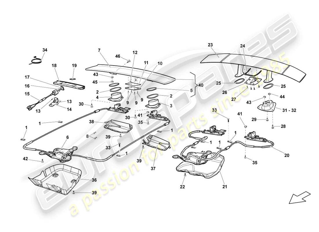 lamborghini lp550-2 spyder (2013) spoiler für heckklappe ersatzteildiagramm