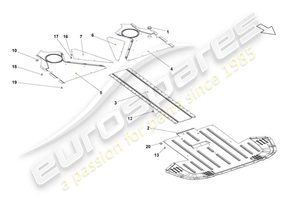 lamborghini gallardo coupe (2004) unterbodenverkleidung teilediagramm