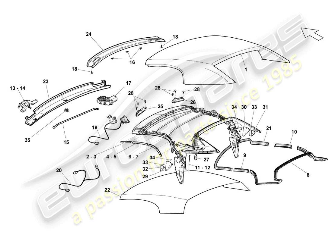 lamborghini lp570-4 spyder performante (2014) abdeckung - oben ersatzteildiagramm