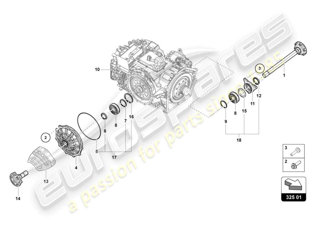 lamborghini 2022 (evo coupe 2wd) flanschwelle mit lager ersatzteildiagramm