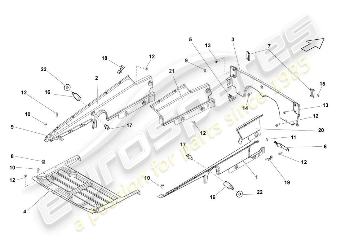 lamborghini gallardo coupe (2007) abdeckung für motorraum ersatzteildiagramm