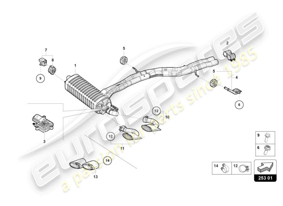 lamborghini urus s (2024) hinterer schalldämpfer ersatzteildiagramm