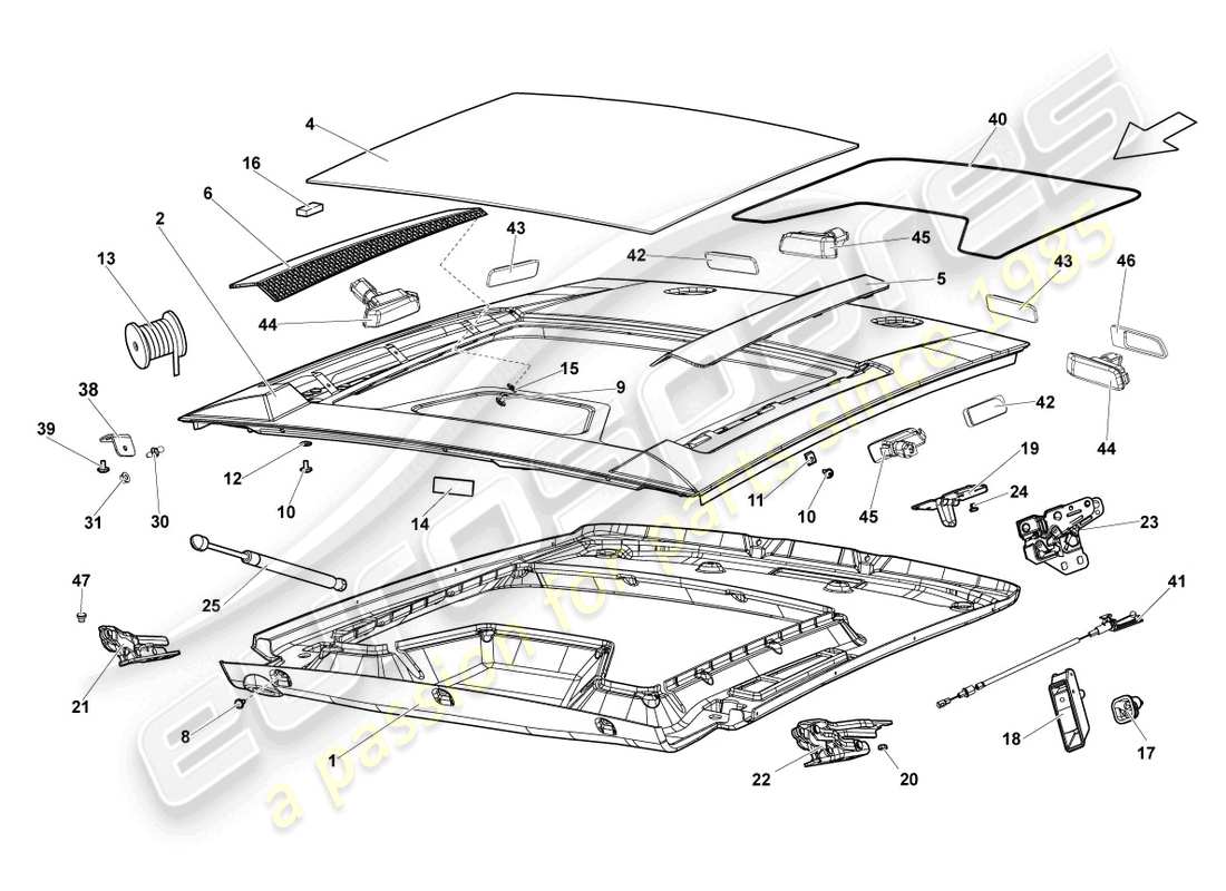 lamborghini gallardo coupe (2004) heckdeckel transparent teilediagramm