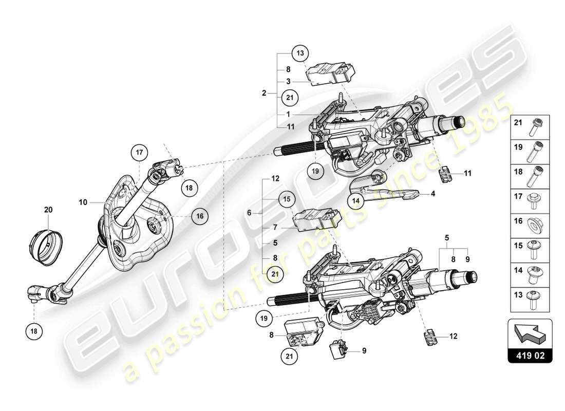 lamborghini urus s (2024) lenksäule mit anbauteilen ersatzteildiagramm