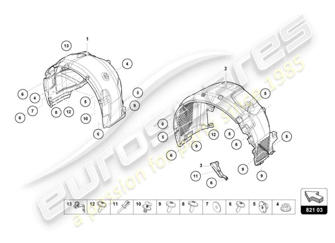 lamborghini evo spyder (2024) radkastenverkleidung ersatzteildiagramm