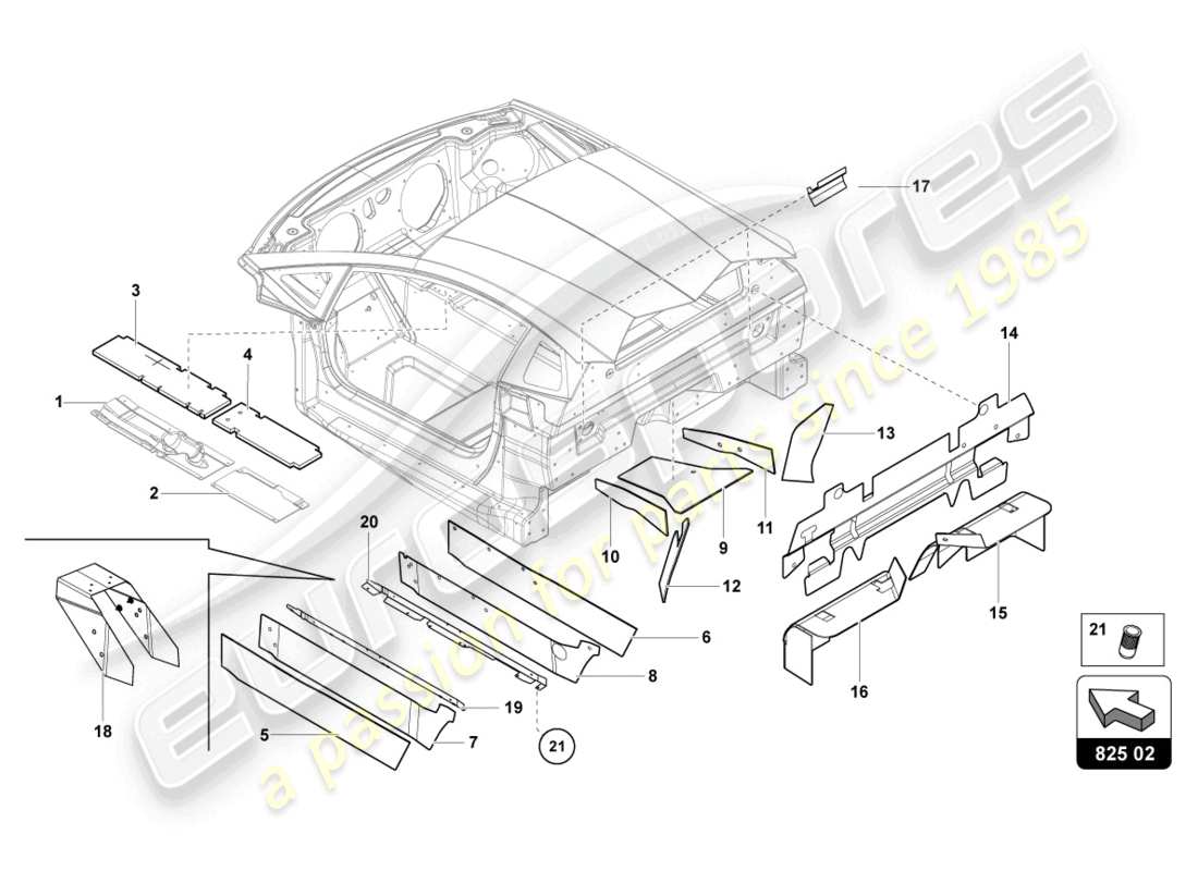 lamborghini sian roadster (2021) dämpfer für tunnel ersatzteildiagramm