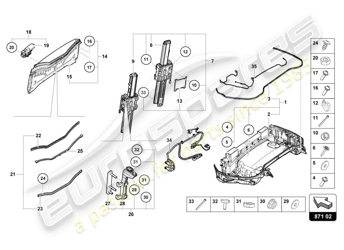 lamborghini evo spyder (2024) soft top box tray ersatzteildiagramm