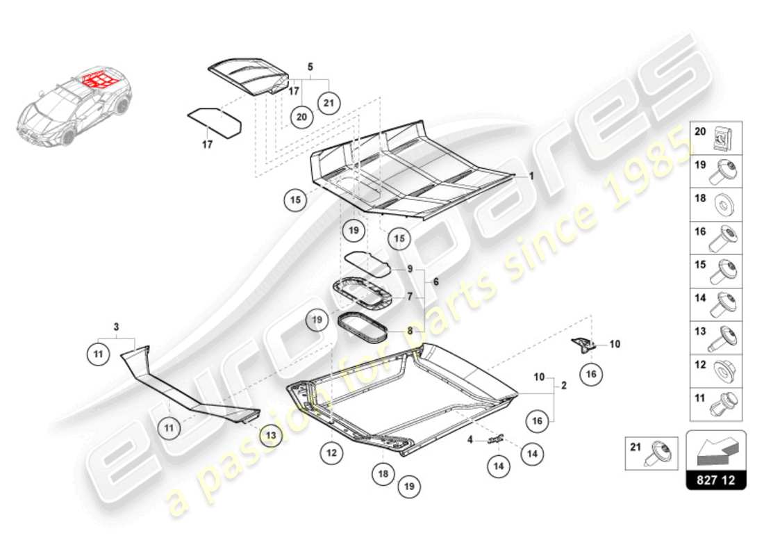 lamborghini 2024 (sterrato) motorabdeckung mit inspektionsabdeckung ersatzteildiagramm