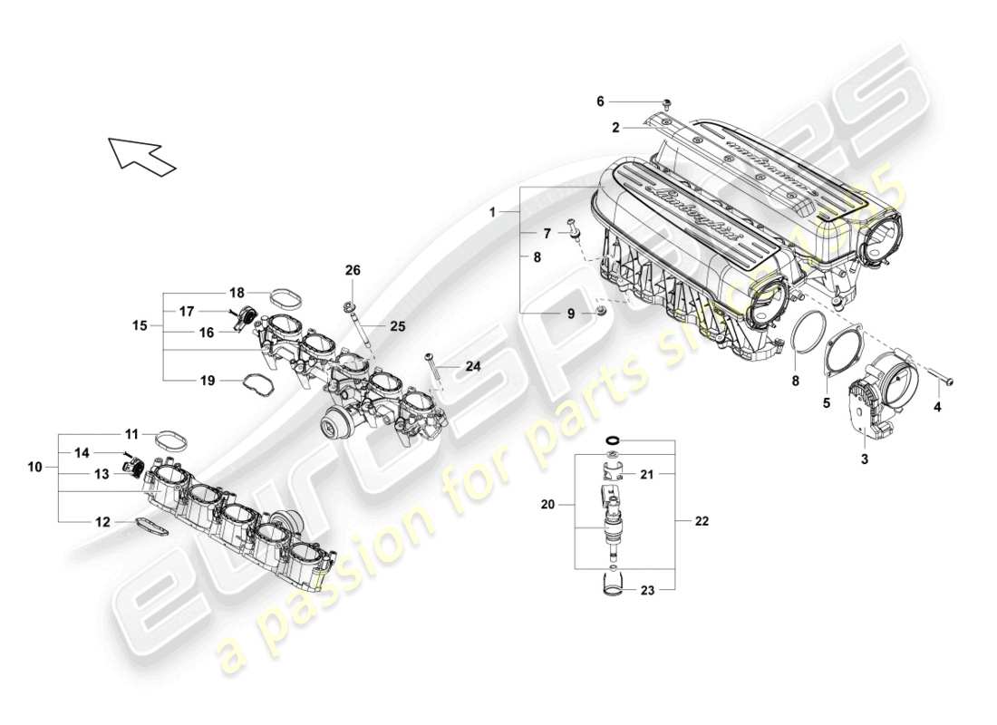 lamborghini lp570-4 spyder performante (2013) ansaugkrümmer - teilediagramm