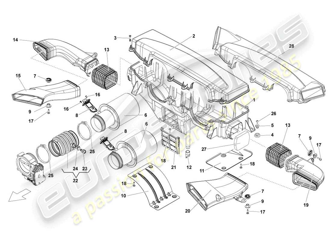 lamborghini lp570-4 sl (2011) luftfilter mit anschlussteilen ersatzteilübersicht