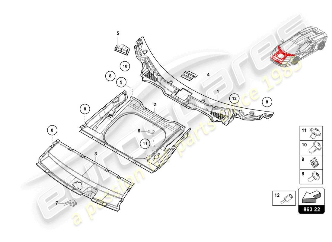 lamborghini countach lpi 800-4 (2022) gepäckkomp. bodenbelag teilediagramm