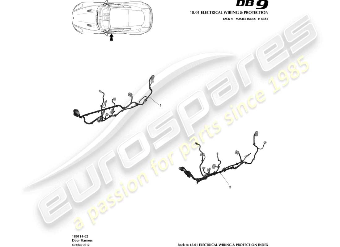 aston martin db9 (2017) teilediagramm für türkabelbaum