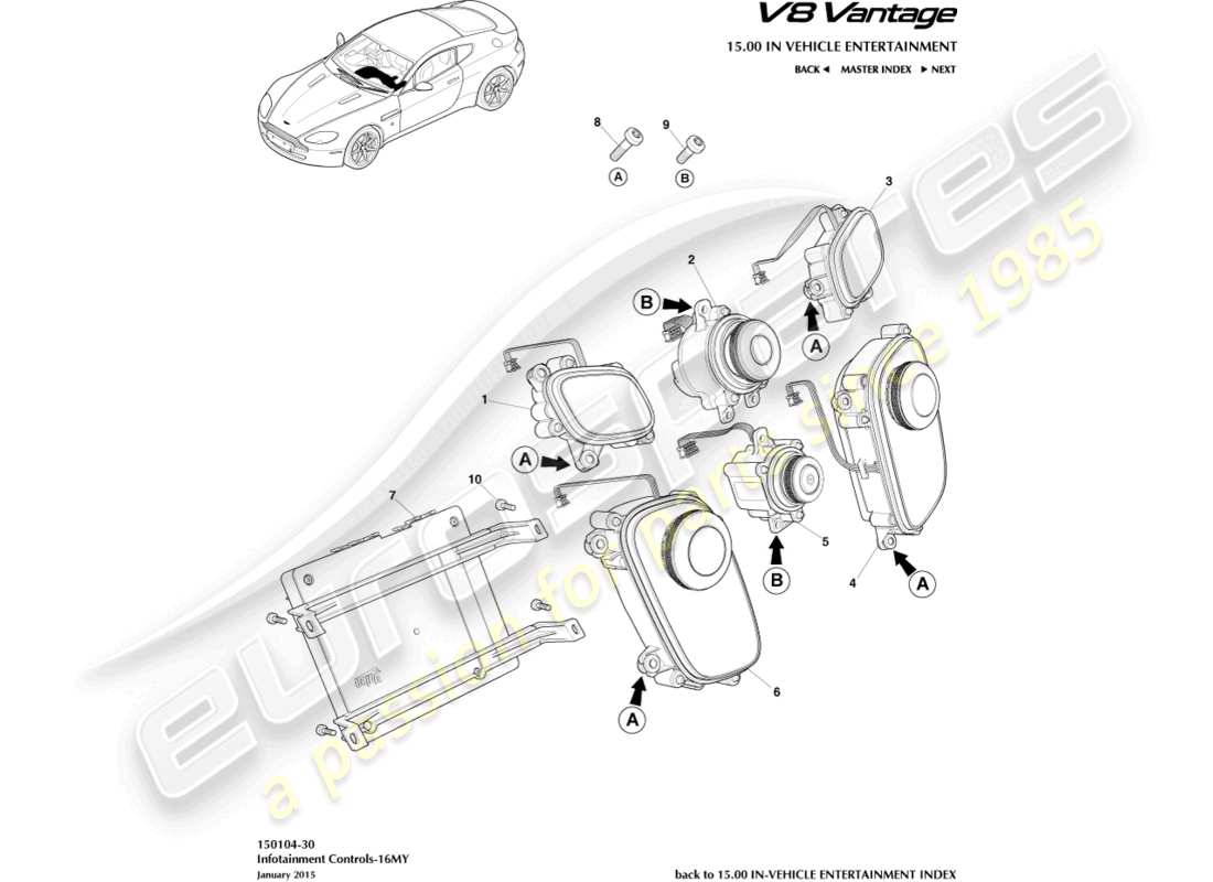 aston martin v8 vantage (2012) infotainment-bedienelemente, 16my teilediagramm