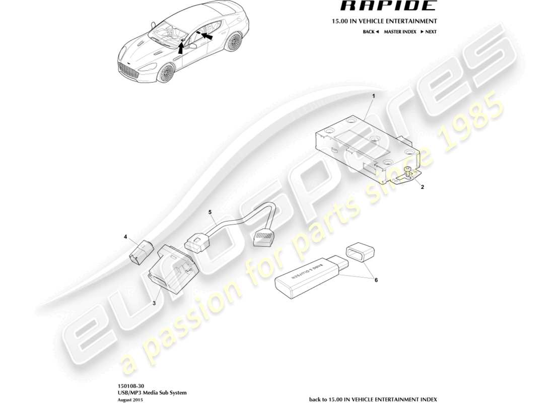 aston martin rapide (2012) mp3/usb teilediagramm des mediensubsystems