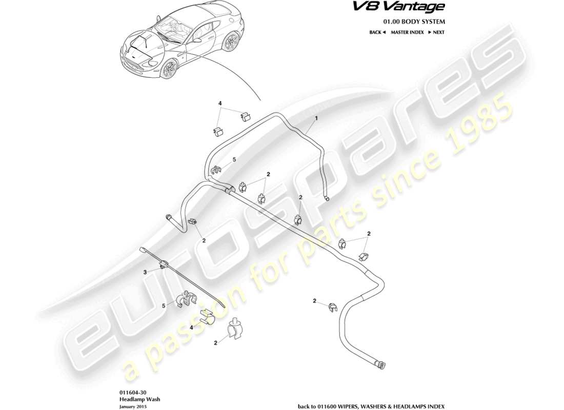 aston martin v8 vantage (2008) teilediagramm der scheinwerferwaschanlage