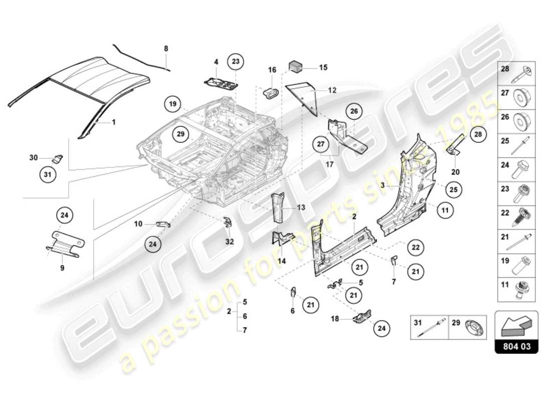 lamborghini 2024 (sto) dachverstärkung ersatzteildiagramm