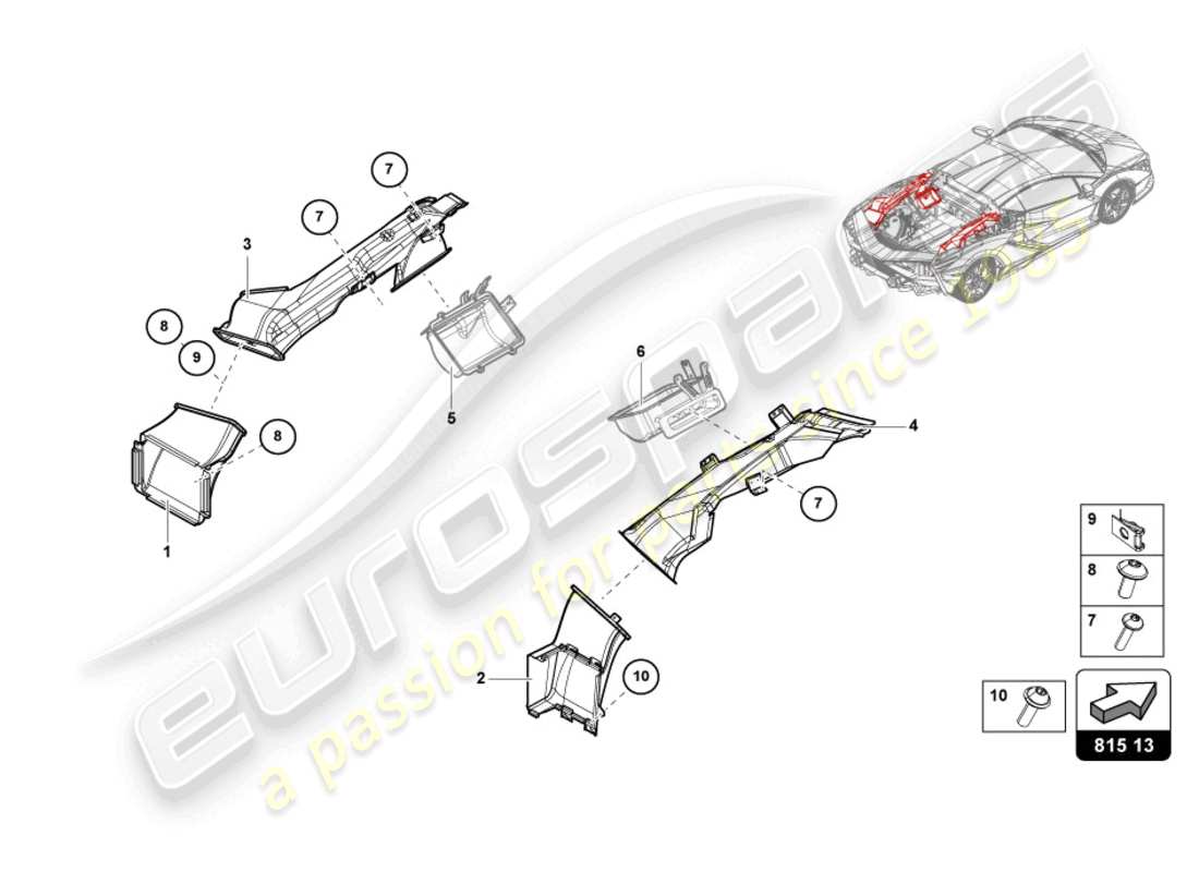 lamborghini sian roadster (2021) luftkanal hinten, ersatzteildiagramm