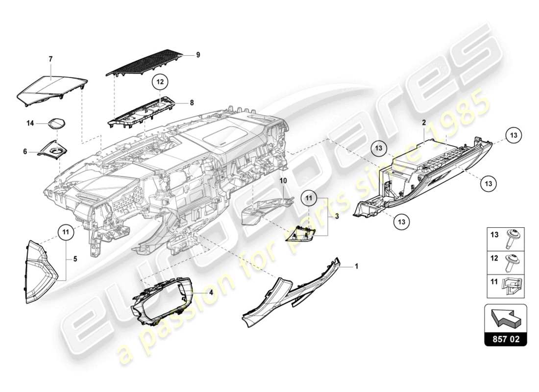 lamborghini urus (2022) instrumententafel ersatzteildiagramm