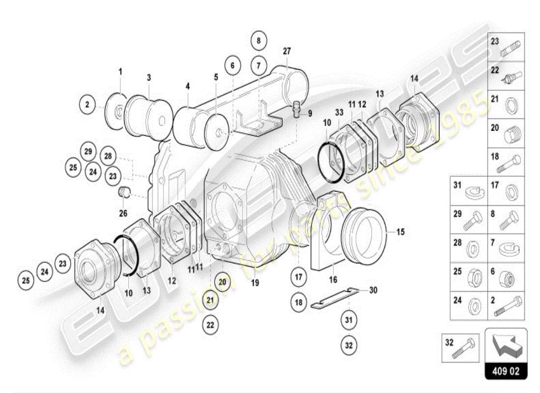 lamborghini diablo vt (1997) differentialgehäuse für vorderachse ersatzteildiagramm