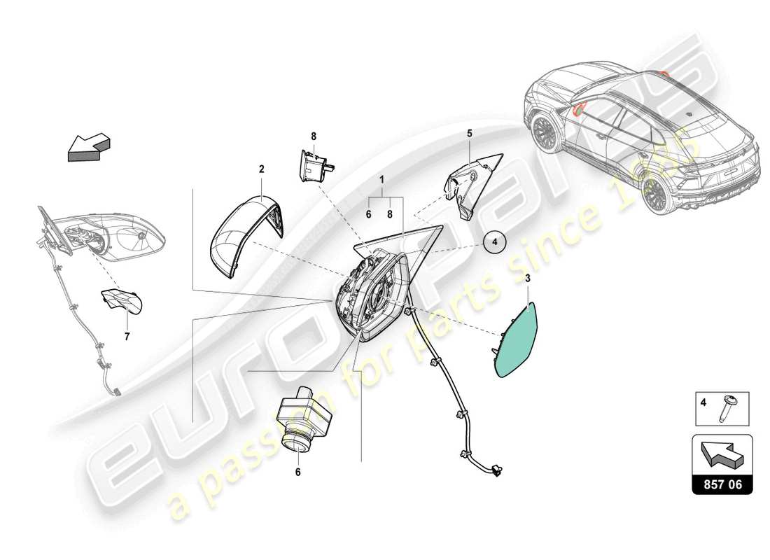 lamborghini urus performante (2023) aussenspiegel ersatzteildiagramm