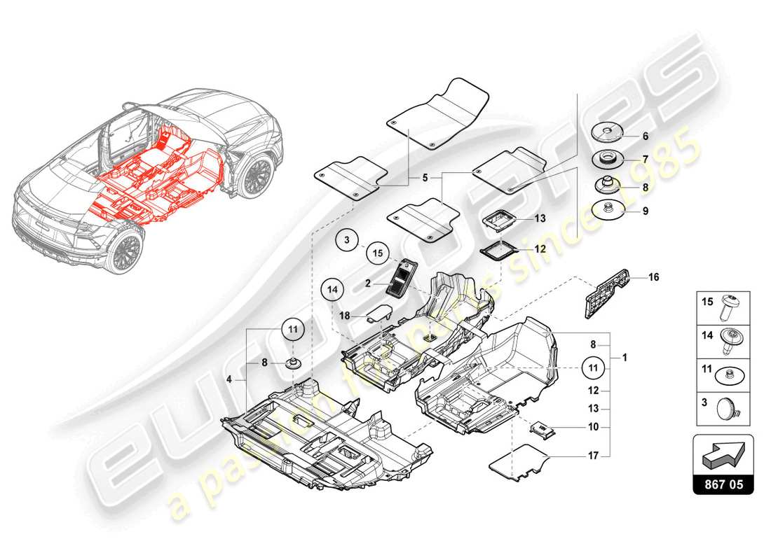 lamborghini urus performante (2023) schutzmatte ersatzteildiagramm
