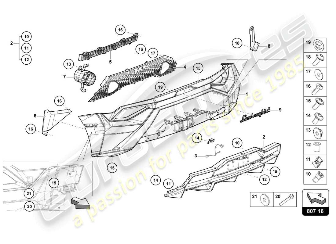 lamborghini sto (2021) stoßstange hinten, ersatzteildiagramm