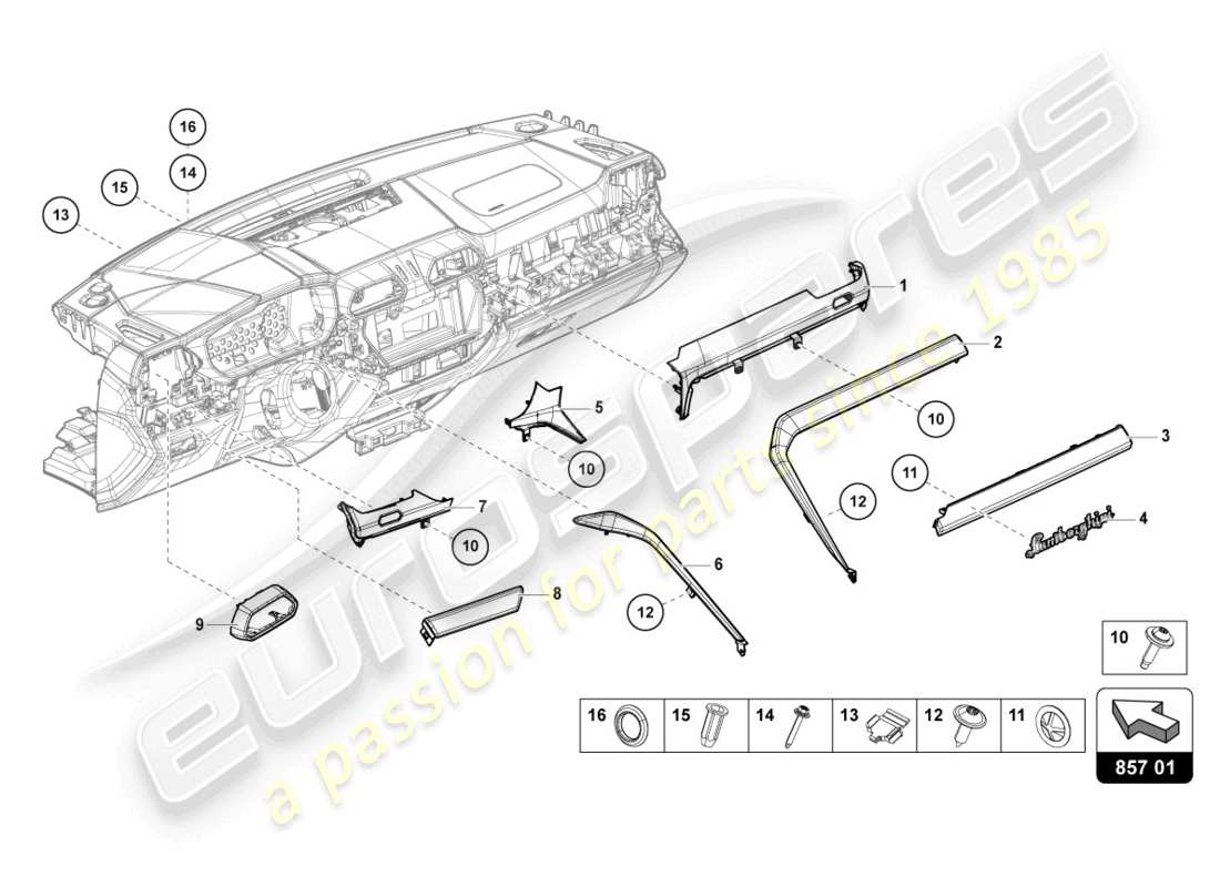 lamborghini urus (2022) verzierung für armaturenbrett ersatzteildiagramm