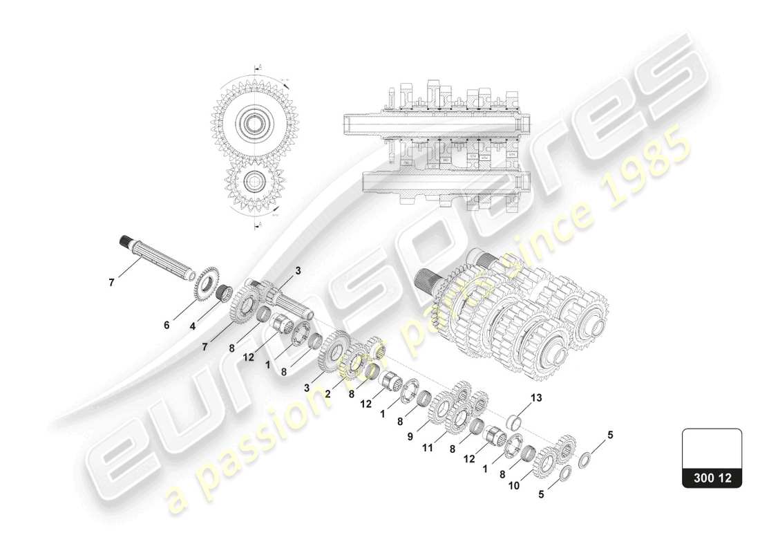 lamborghini super trofeo (2016) zahnradsatz-baugruppe teilediagramm