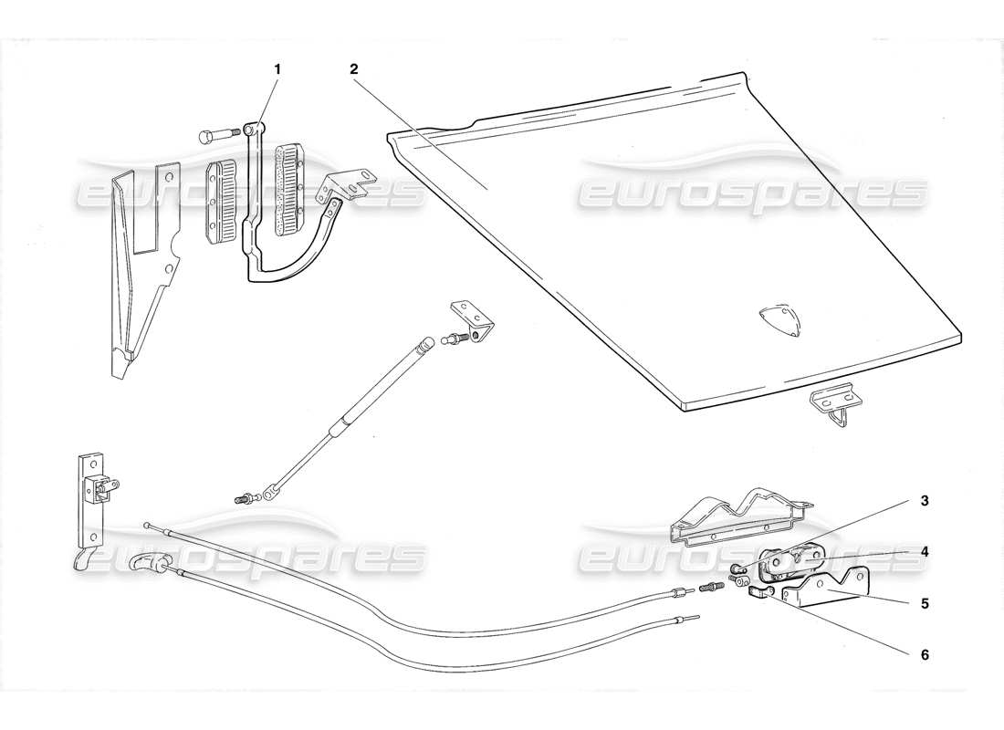 lamborghini diablo roadster (1998) fronthaube (gültig für großbritannien 1998) teilediagramm