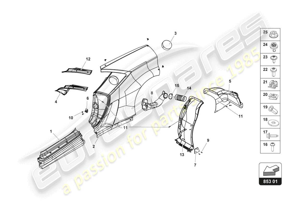 lamborghini 2017 (gt3) hintere seitliche karosserie ersatzteildiagramm