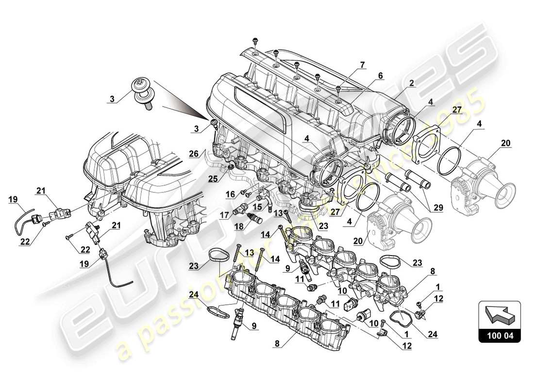 lamborghini 2018 (gt3 evo) teilediagramm des luftansaugkrümmers