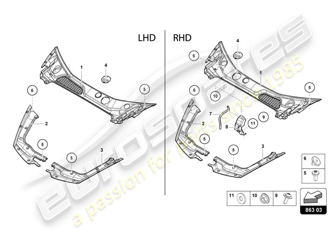 lamborghini 2024 (tecnica) vordere endabdeckung ersatzteildiagramm