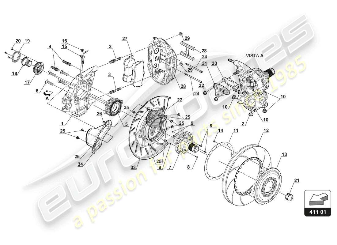 lamborghini gt3 evo (2018) bremsscheibe vorne ersatzteildiagramm